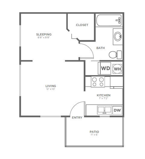 Floor plan for studio, 1 bath, 400 sqft